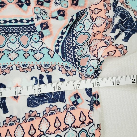 NWT Rue 21 Top Small Novelty Print Multicolor Elephant Gold Zip Boho Teacher - Picture 4 of 9